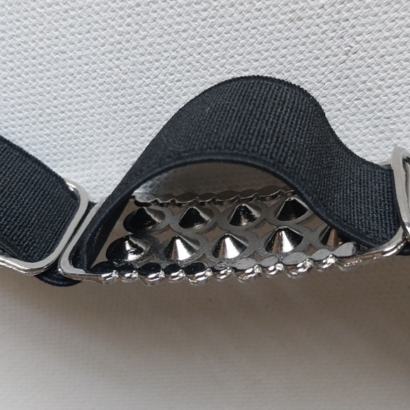 BELT Studded Black Leather Rhinestone Silvertones Regency Core Class Stretch main image 8